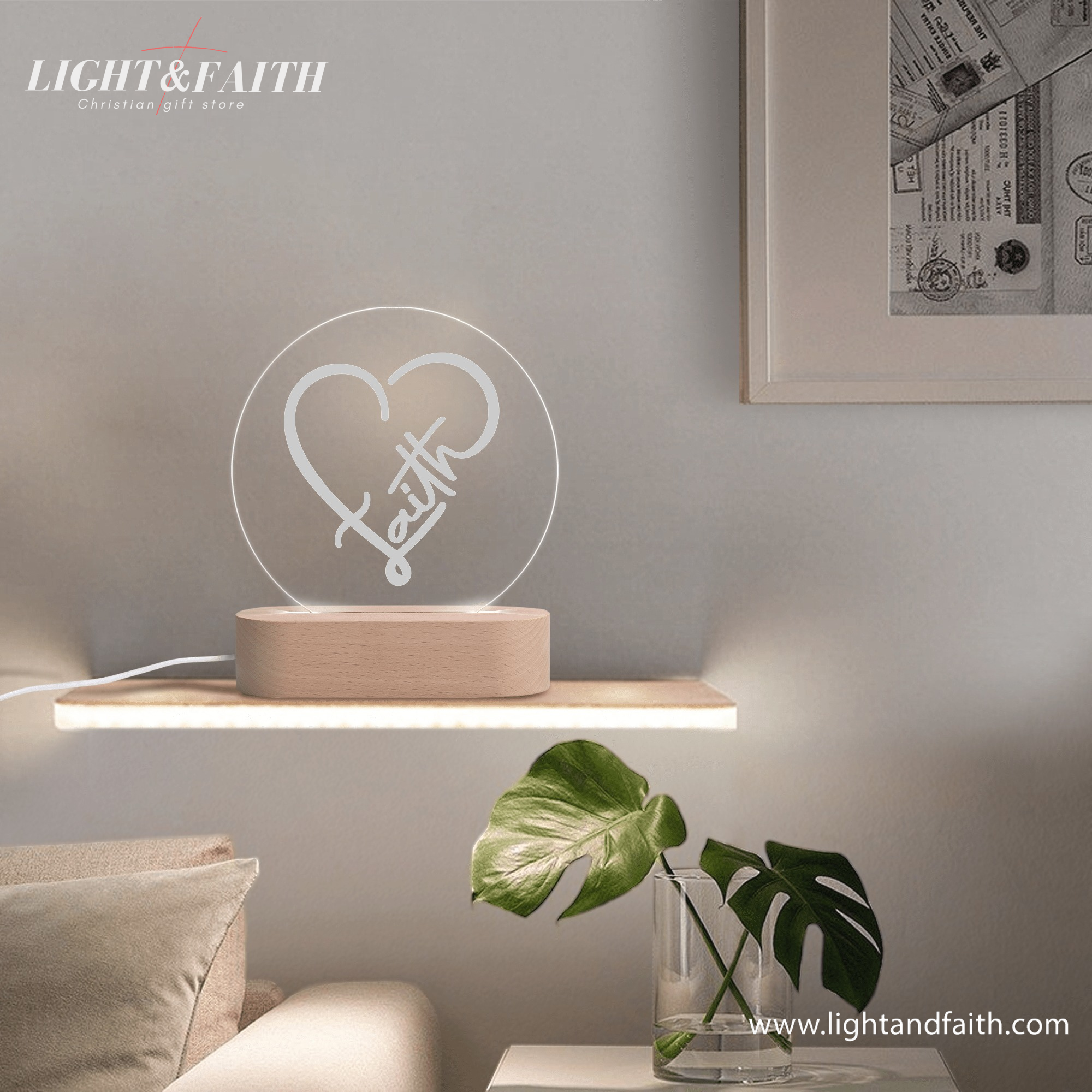 Faith LED Light, Christian Bible Verse Lamp, Inspirational Acrylic Night Light, Religious Home Decor, Faith Gift for Believers. NLLAF15